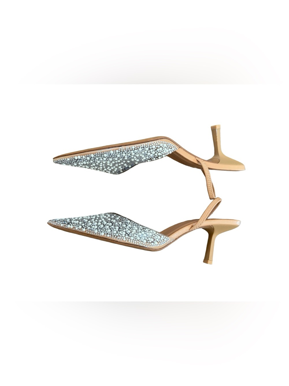 ZARA Tan Pearl-Embellished Pointed Toe Slingback Flats Size 41 - Picture 4 of 5